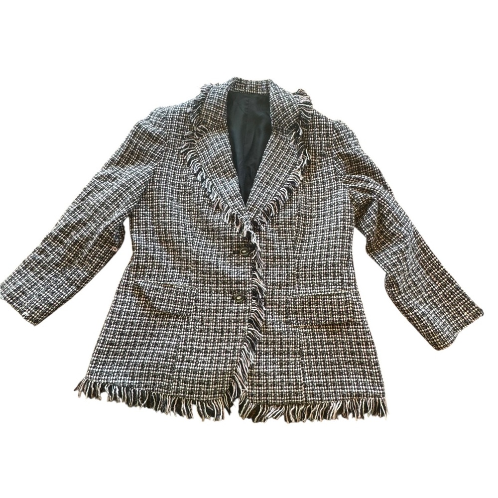 Women's Black and White Tweed Jacket Blazer